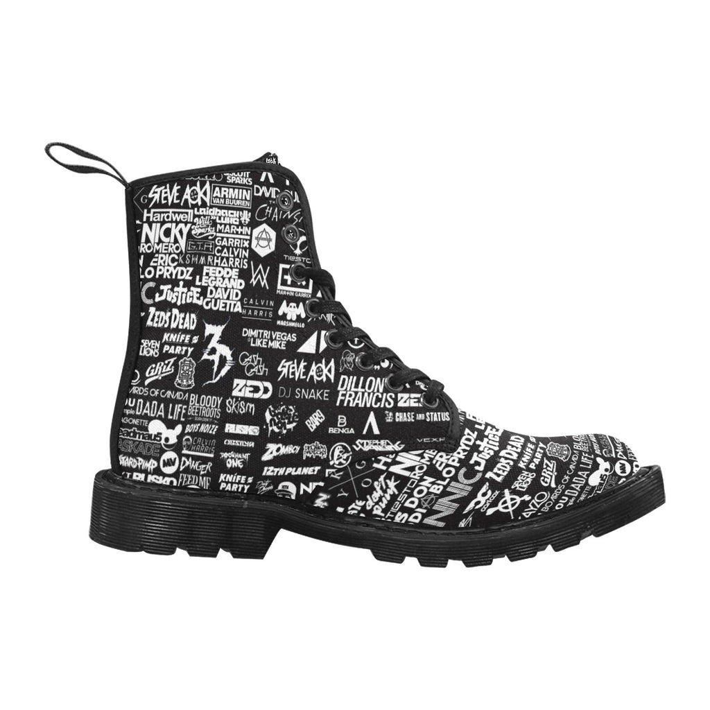 EDM Artist Logos Women's Lace Up Canvas Boots No-Slip Shoes for Hiking Camping Festivals