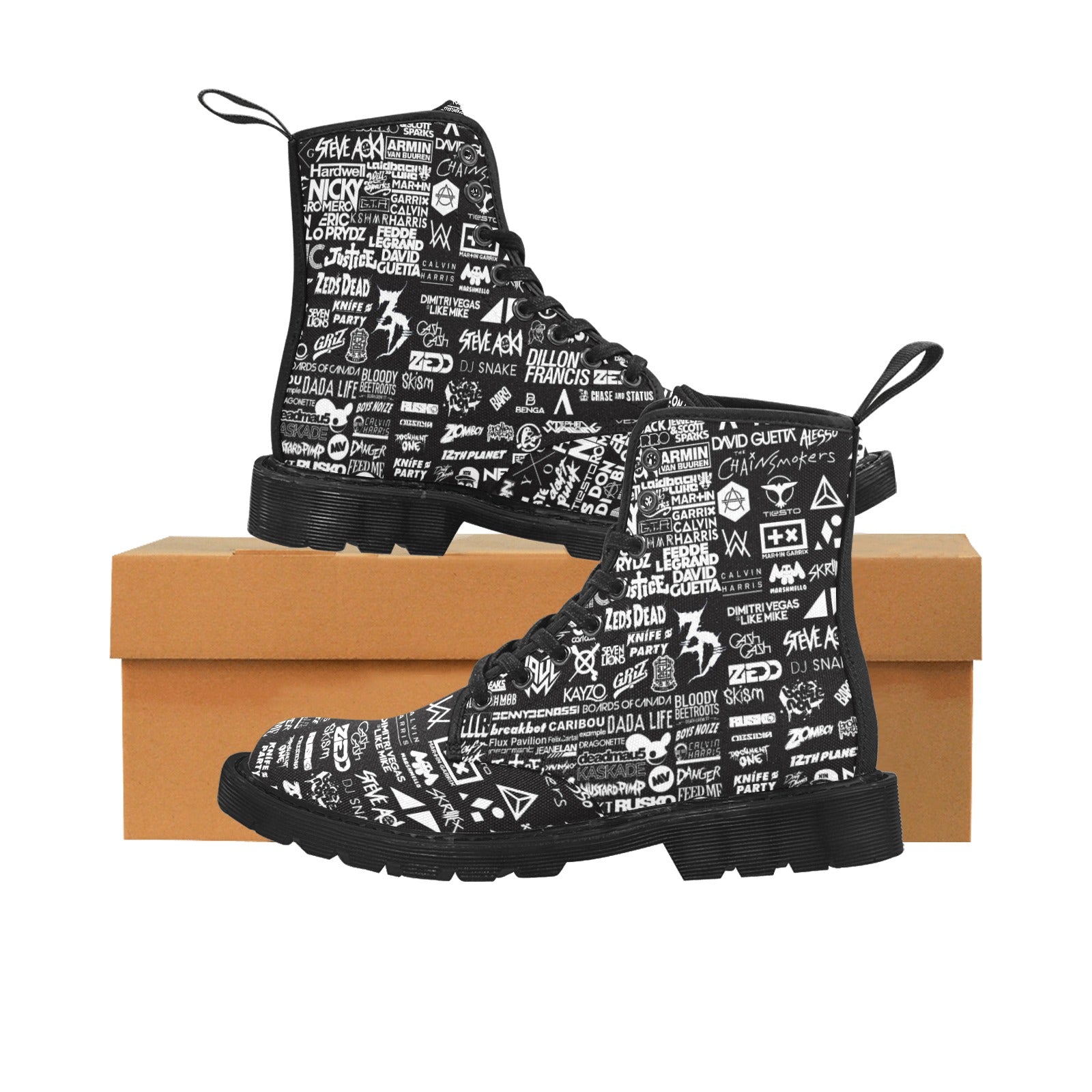 EDM Artist Logos Women's Lace Up Canvas Boots No-Slip Shoes for Hiking Camping Festivals