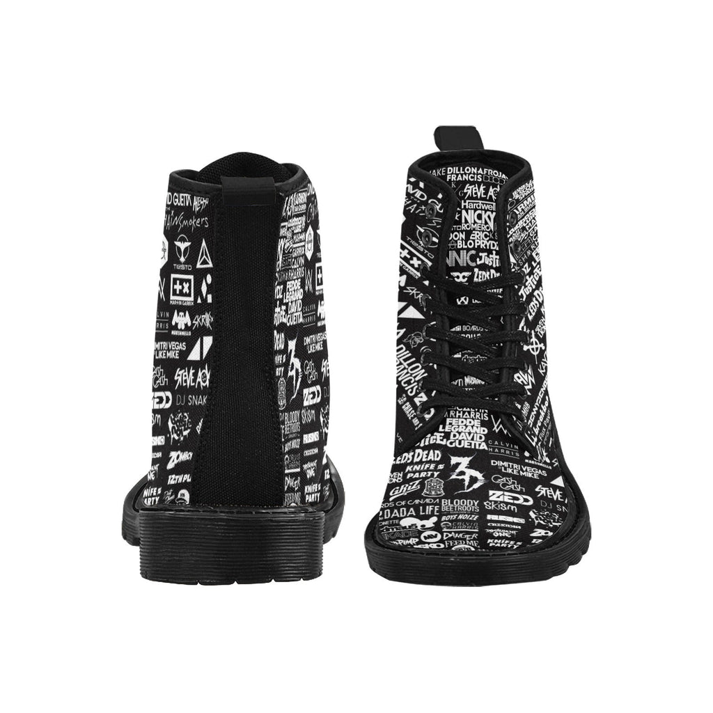 EDM Artist Logos Women's Lace Up Canvas Boots No-Slip Shoes for Hiking Camping Festivals