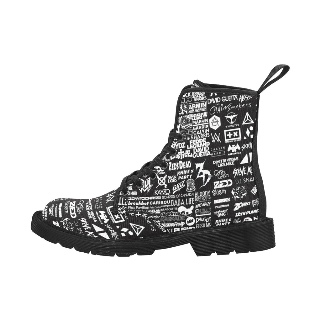 EDM Artist Logos Women's Lace Up Canvas Boots No-Slip Shoes for Hiking Camping Festivals