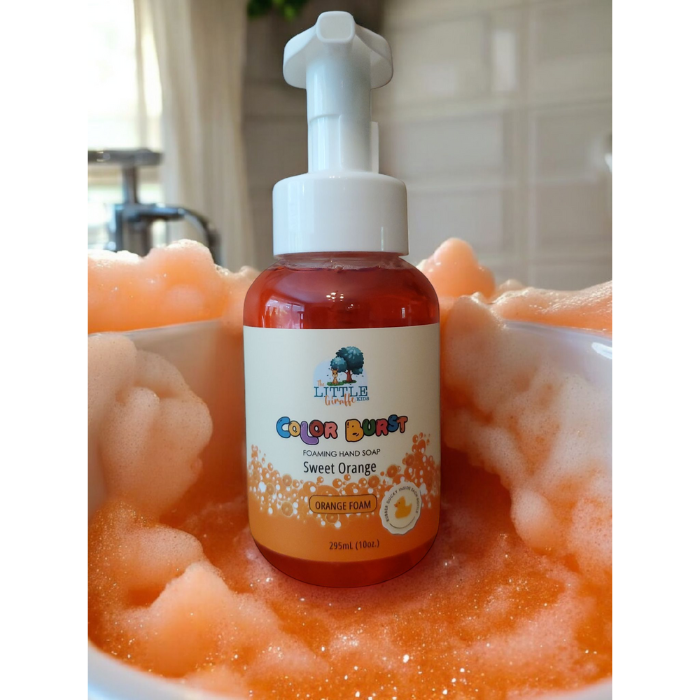 Non-toxic, Colorful Foaming Hand Soap for Kids. Orange Foam. Sweet Orange Scented