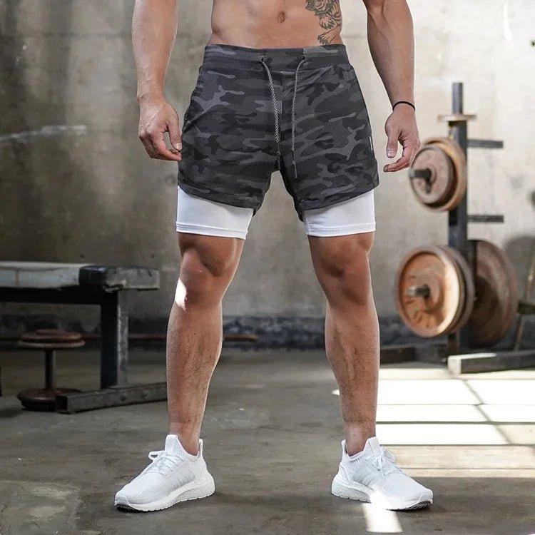 Mandotos Camo Running Shorts for Men 2 In 1 Quick Dry Gym Training Jogging Shorts
