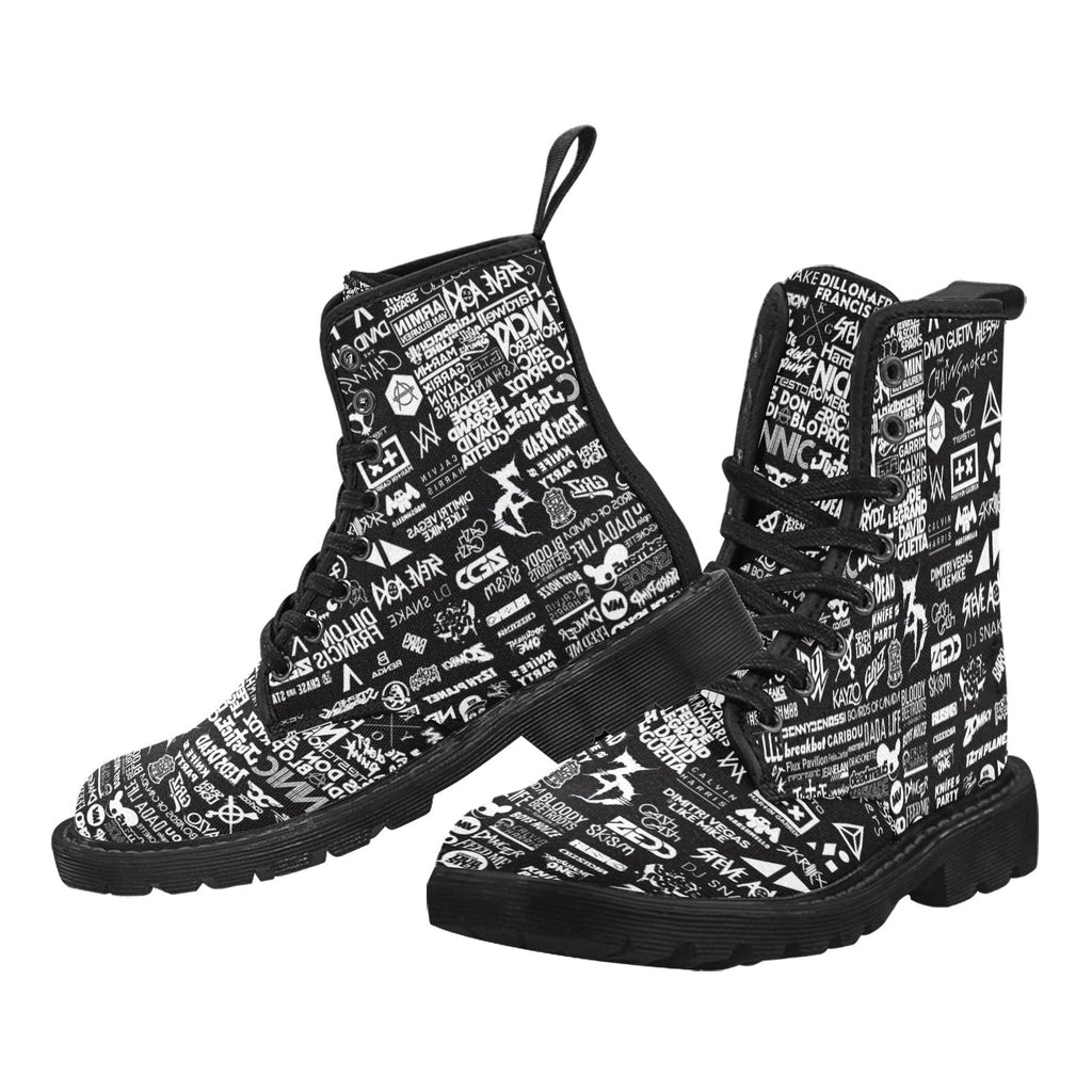 EDM Artist Logos Women's Lace Up Canvas Boots No-Slip Shoes for Hiking Camping Festivals