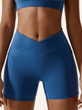 Women's Hip Pocket Crossover Waist Leggings Sports Shorts